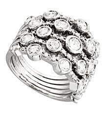 Lady's Silver-Diamond Ring 15 Diamonds .15 Carat T.W. 925 Silver 2.94g