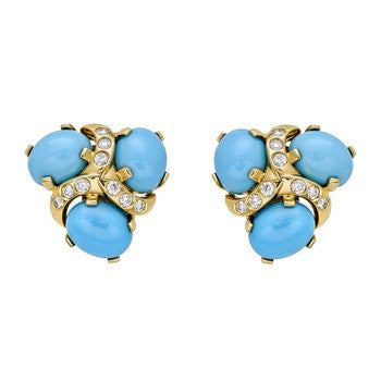 Aquamarine Gold-Diamond & Stone Earrings 28 Diamonds .28 Carat T.W.