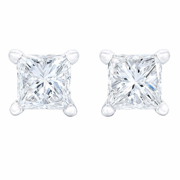 Stud Diamond Earrings 4 Diamonds 2.32 Carat T.W. 14K White Gold 2g