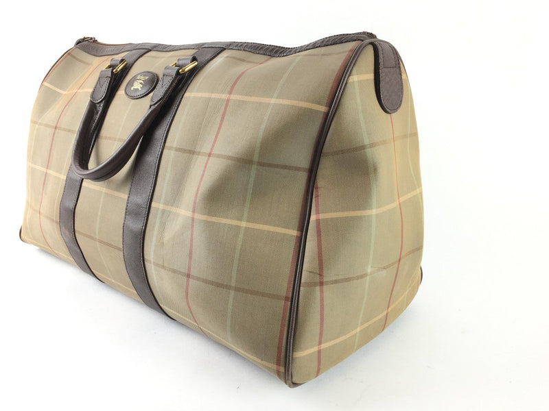 BURBERRY GREEN CHECKED CANVAS DUFFLED BAG