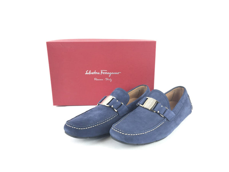 SALVATORE FERRAGAMO SARDEGNA 9 UNLINED SUEDE VARA DRIVER NAVY SIZE 10