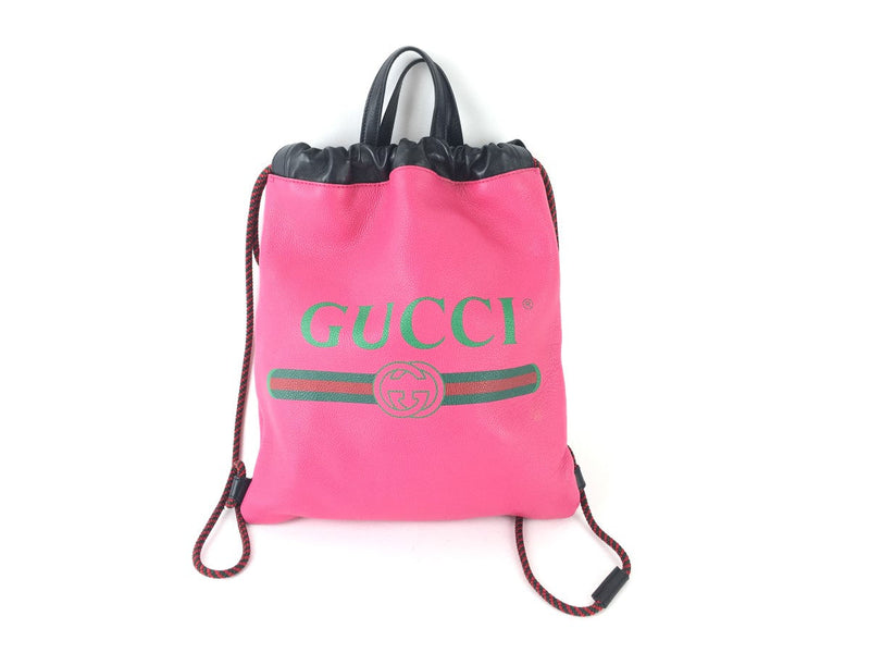 GUCCI CALFSKIN LOGO DRAWSTRING BACKPACK BRIGHT PINK