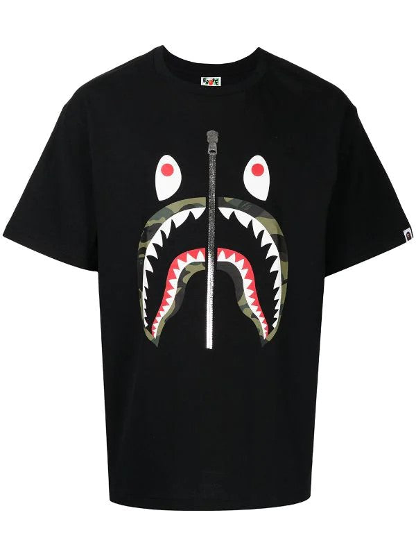 A BATHING APE ZIP-PRINT COTTON T-SHIRT