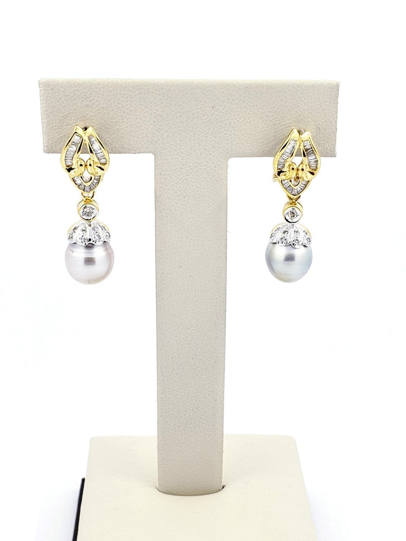 Pearl Diamond Earrings 40 Diamonds 2.00 Carat T.W. 18K White Gold