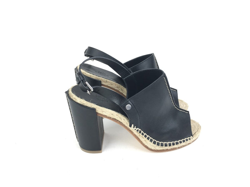 HERMÈS BLACK PEEP TOE LEATHER ESPADRILLE SANDALS