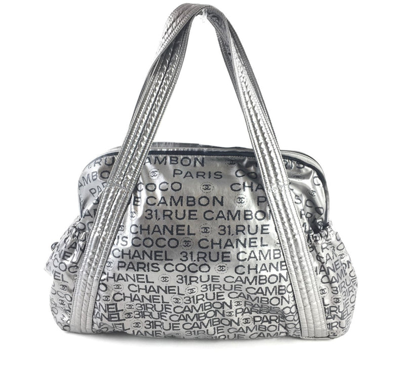 CHANEL METALLIC COATED CANVAS UNLIMITED LIGNE SHOULDER BAG SILVER/BLACK (WOR) 270