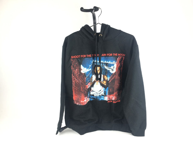 VLONE X POP SMOKE CITY "SHOOT FOR THE STARS AIM FOR THE MOON" HOODIE BLACK SIZE