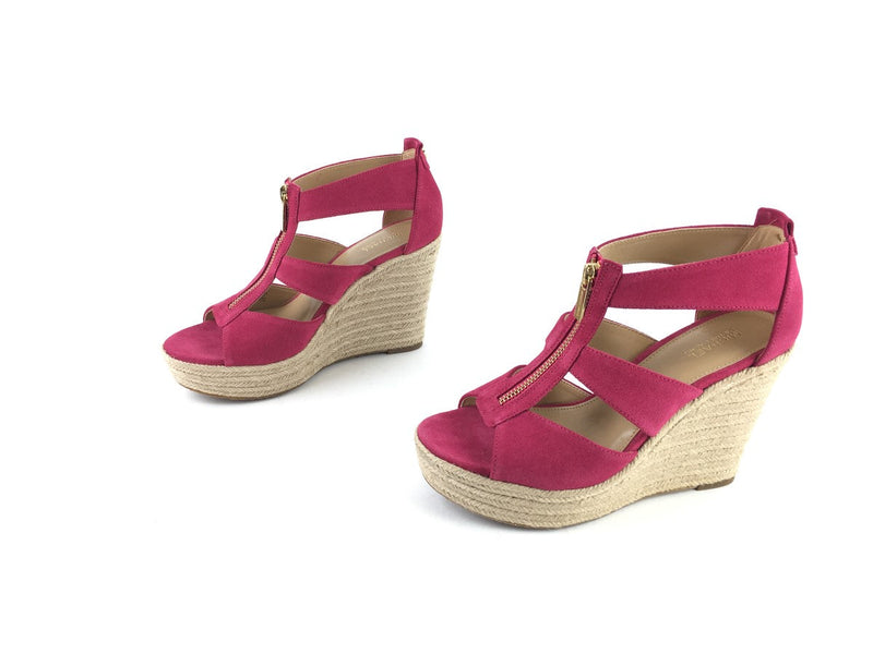 MICHAEL KORS SUEDE DAMITA WEDGE SANDALS PINK SIZE 7