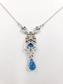 Aquamarine Diamond Necklace 20 Diamonds .20 Carat T.W. 14K White Gold