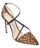 JIMMY CHOO TIFF 100/40 LEOPARD PRINT PONY HAIR AND LEATHER HEELS SIZE 10