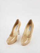 JIMMY CHOO COSMIC NUDE PATENT LEATHER PLATFORM PUMP SZ 7