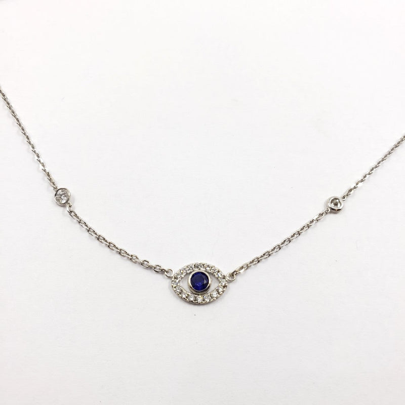 Evil Eye Sapphire 16 Diamonds .48 Carat T.W. 14K White Gold 3.3g