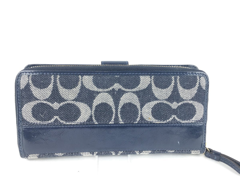 COACH SIGNATURE DENIM STRIPE ACCORDION ZIP AROUND WALLET