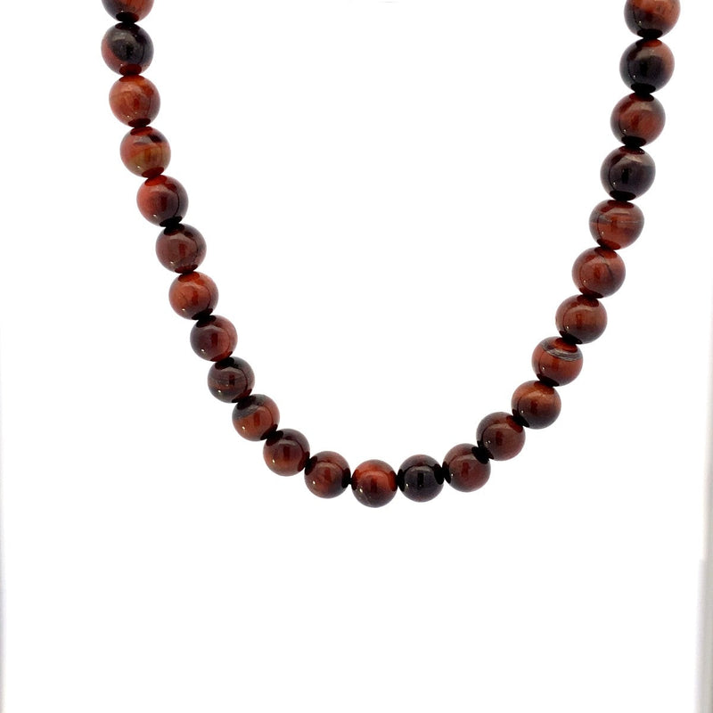 TIGER'S EYE MEN'S BEAD NECKLACE W/STERLING SILVER 24"