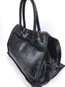 ZAGLIANI LARGE GATSBY CROCODILE SKIN LEATHER TOTE BLACK