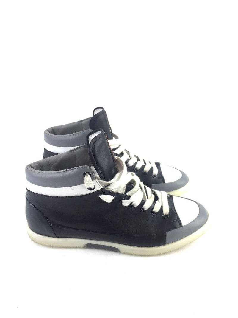 PRADA HIGH TOP 4T 2488, BLACK WHITE GRAY SNEAKER, 9.5