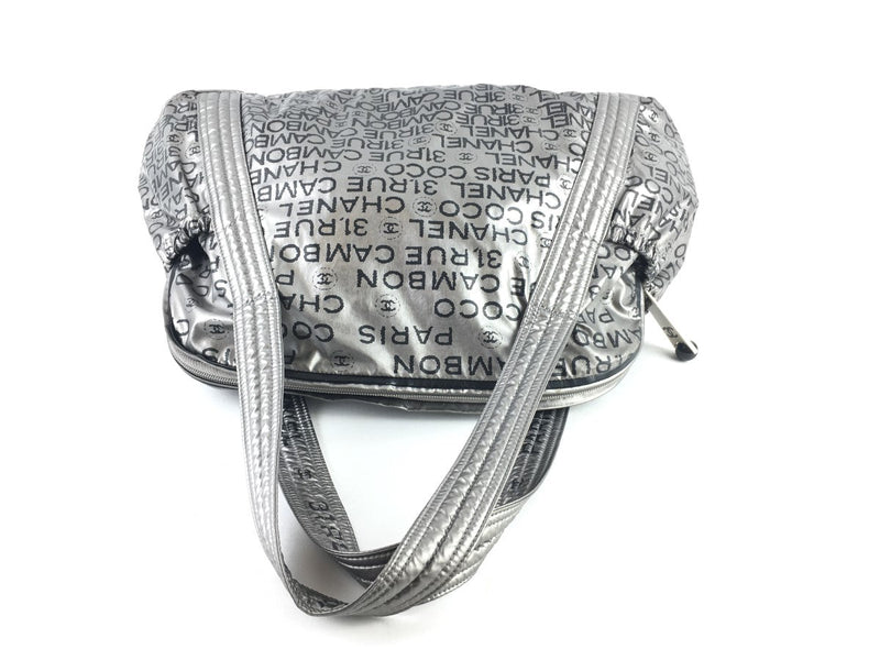 CHANEL METALLIC COATED CANVAS UNLIMITED LIGNE SHOULDER BAG SILVER/BLACK (WOR) 270