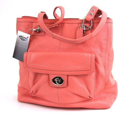 COACH PENELOPE PEBBLED LEATHER TOTE, SHOULDER BAG CORAL F19264