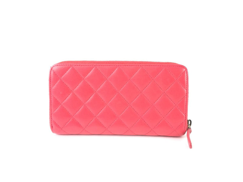 CHANEL LAMBSKIN ZIP AROUND WALLET CORAL