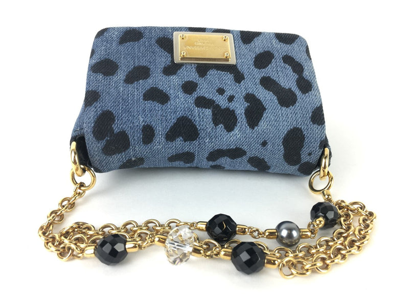 DOLCE & GABBANA BLUE FABRIC LEOPARD MINI BAG