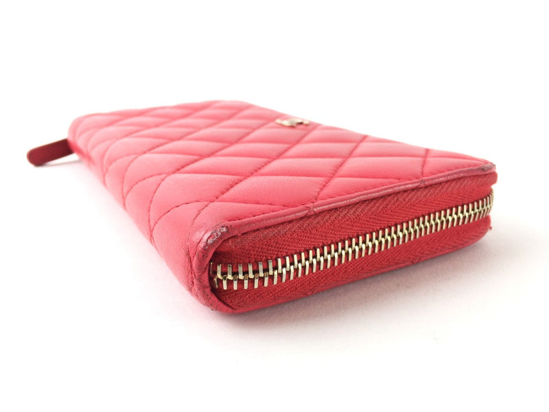 CHANEL LAMBSKIN ZIP AROUND WALLET CORAL