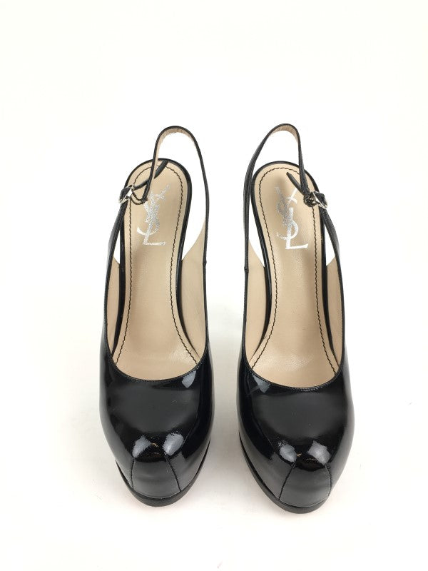 YVES SAINT LAURENT TRIBTOO PLATFORM SLINGBACK PATENT PUMPS SZ 40