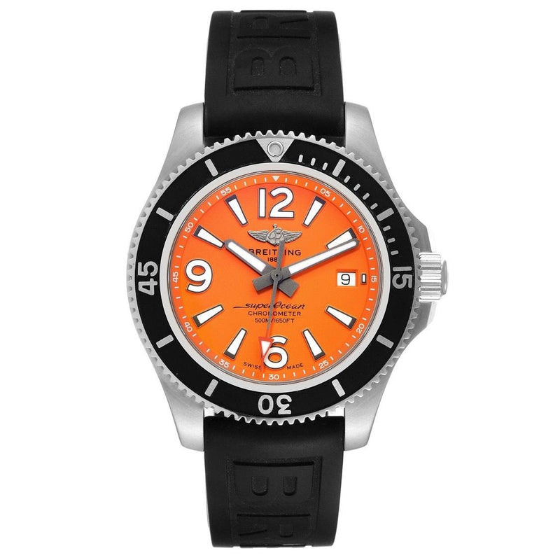 Breitling Superocean 42 Orange Dial Steel Mens Watch A17366 Box