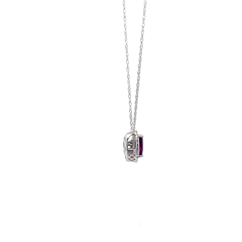 DIAMOND & RHODALITE NECKLACE 1.24G 14K-W/G, 1-PEAR CUT RHODALITE 0.30CTW, 21-ROU