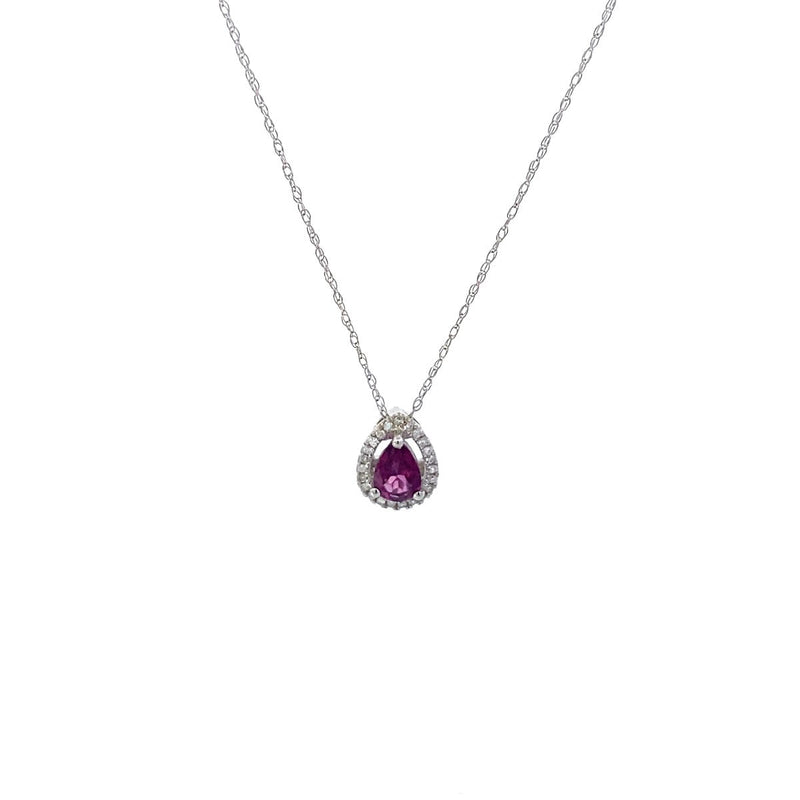 DIAMOND & RHODALITE NECKLACE 1.24G 14K-W/G, 1-PEAR CUT RHODALITE 0.30CTW, 21-ROU