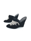 GIUSEPPE ZANOTTI VELVET CRYSTAL WEDGE MULE, BLACK,