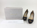 JIMMY CHOO LEATHER DAHLIA KID PLATFORM HEELS BLACK SIZE 39.5