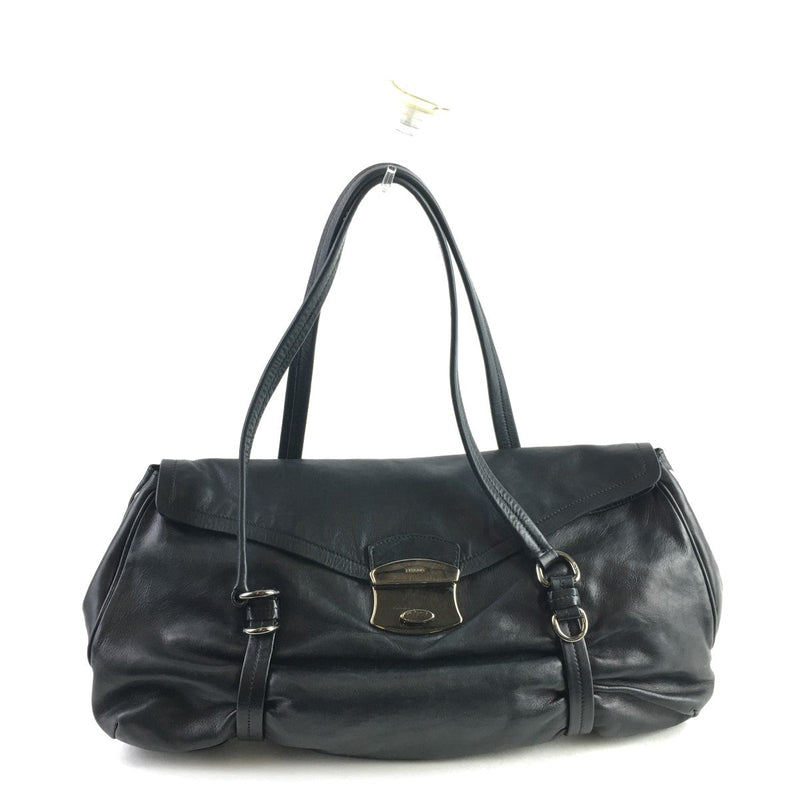 PRADA BLACK LEATHER PUSHLOCK SHOULDER BAG