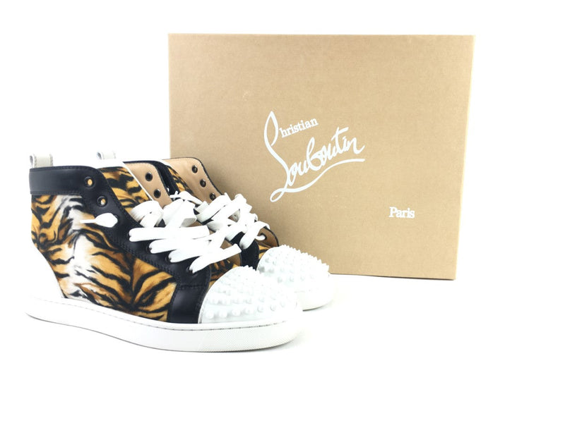 CHRISTIAN LOUBOUTIN LOU SPIKES TIGER PRINT HIGH TOPSNEAKERS SIZE 12