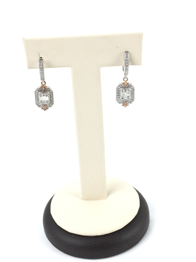 Gold-Diamond Earrings 44 Diamonds .88 Carat T.W. 14K Tri-color Gold 5.12g