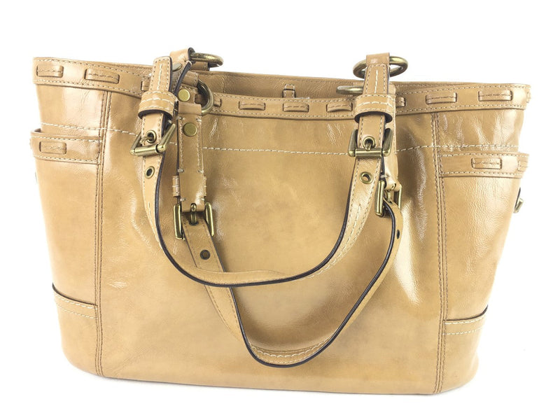 COACH SOHO GALLERY LACED TURNLOCK PATENT LEATHER SHOPPER TOTE TAN