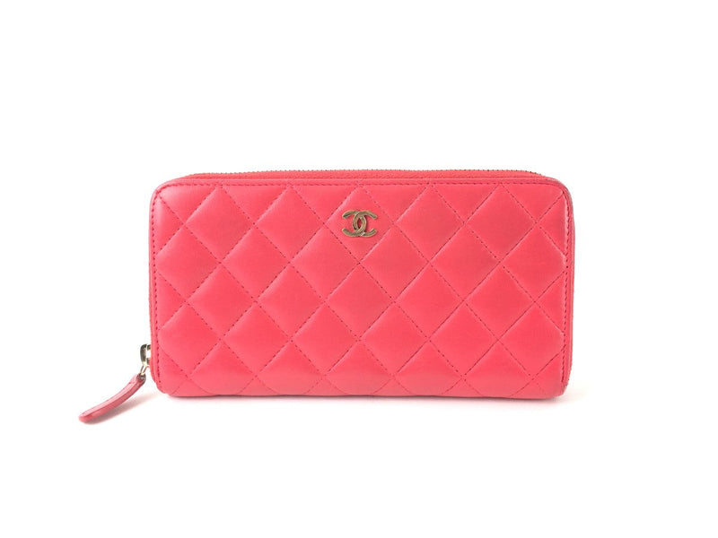 CHANEL LAMBSKIN ZIP AROUND WALLET CORAL