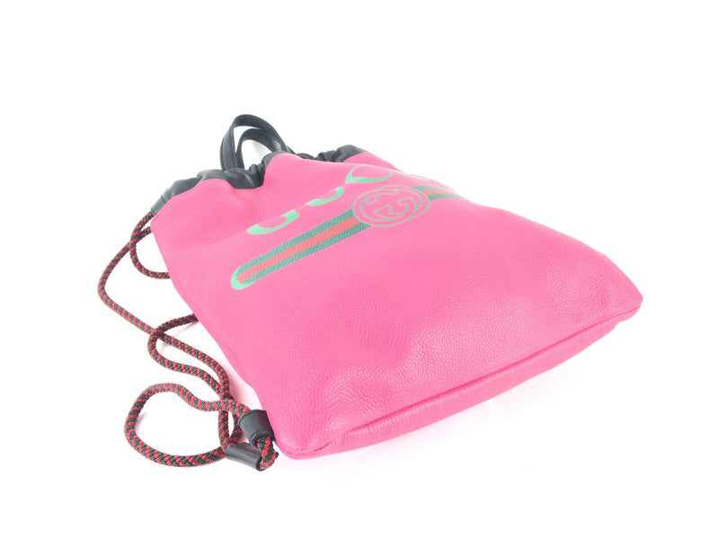 GUCCI CALFSKIN LOGO DRAWSTRING BACKPACK BRIGHT PINK