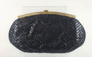 JUDITH LEIBER  BLACK SNAKE CLUTCH SHOULDER BAG, BLACK, 9.5"L X 2"W X 5.5"H