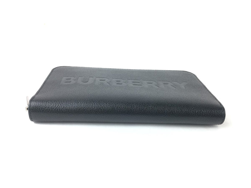 BURBERRY LOGO EMBOSSED LEATHER ZIPAROUND WALLET BLACK