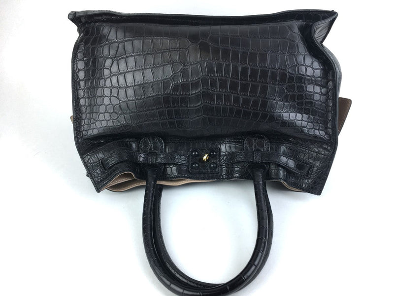 ZAGLIANI LARGE GATSBY CROCODILE SKIN LEATHER TOTE BLACK