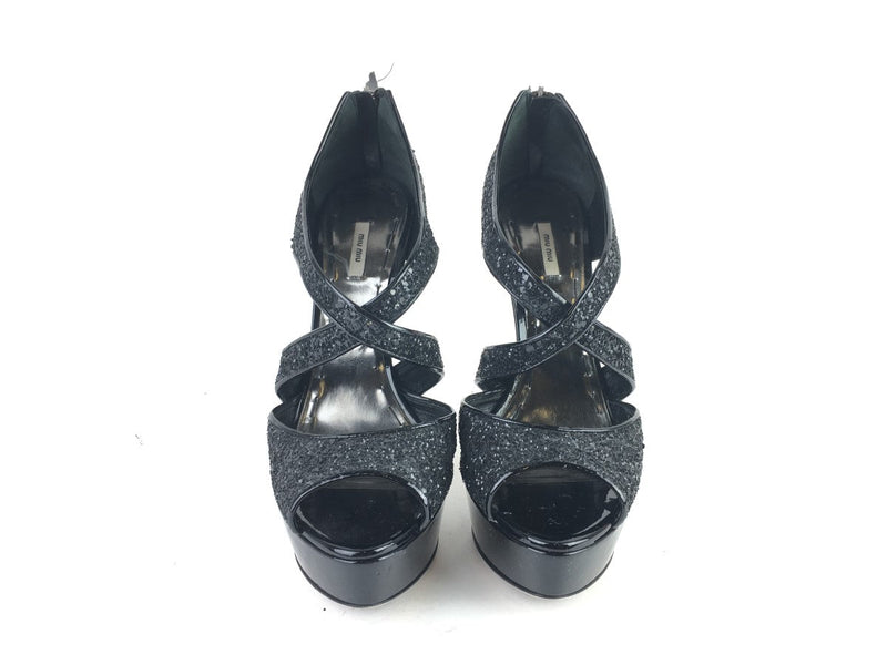 MIU MIU BLACK CRYTAL ZIP BACK HEELS