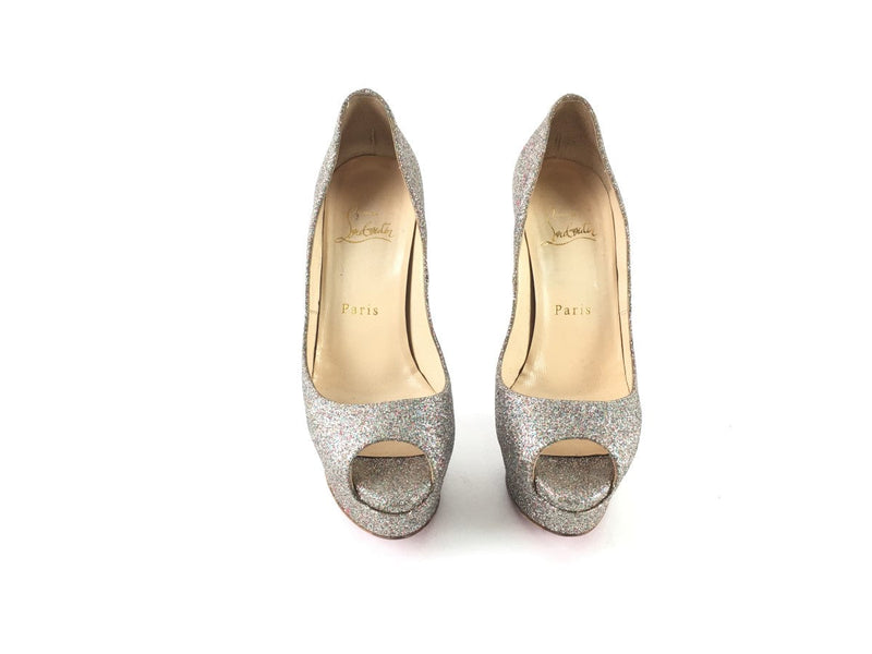 CHRISTIAN LOUBOUTIN LADY PEEP 150 GLITTER MINI PUMPS SIZE 36 (US 6)