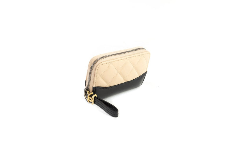 CHANEL AGED CALFSKIN GABRIELLE ZIPPED COIN PURSE BEIGE/BLACK