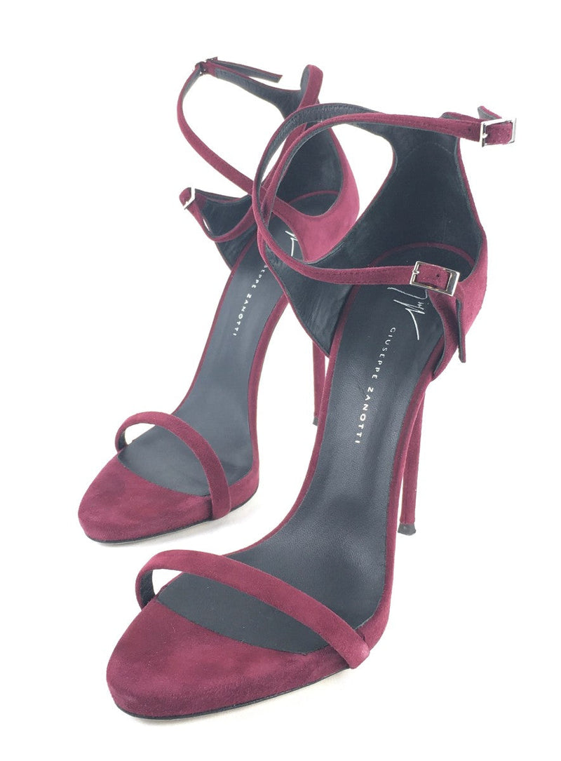 GIUSEPPE ZANOTTI SUEDE DARCIE SANDALS BURGUNDY SIZE 40 (US 10