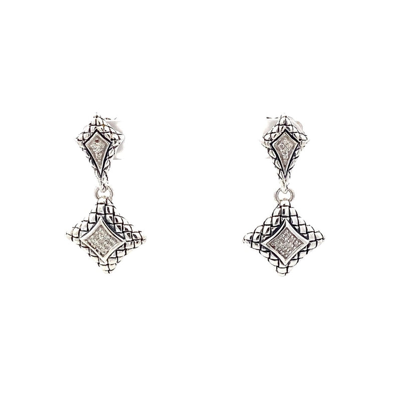 John Hardy Silver-Diamond Earrings 12 Diamonds .12 Carat T.W. 925 Silver 10.4g