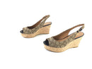 COACH FERRY SIG C JACQUARD WEDGE SANDALS BEIGE SIZE 7