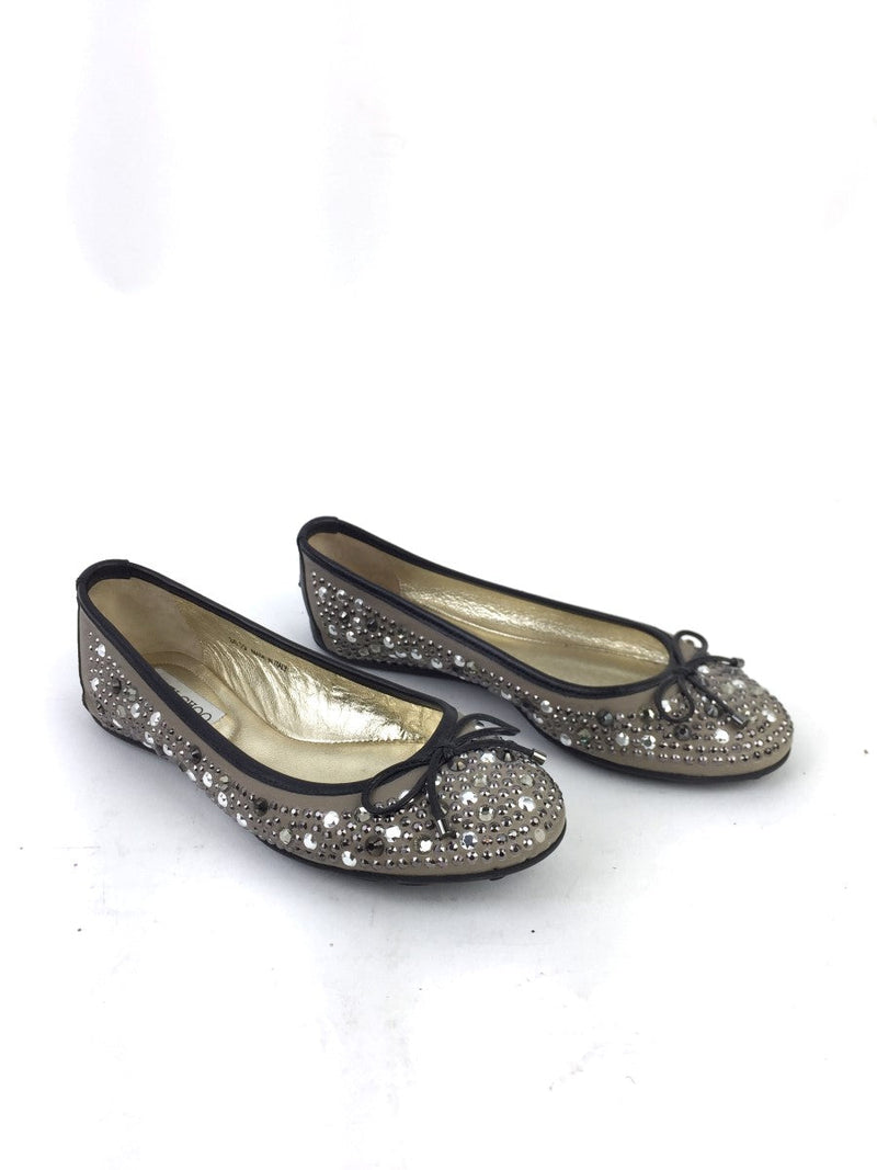 JIMMY CHOO CRYSTAL EMBELLISHED WEBER BALLERINA FLATS SIZE 35.5