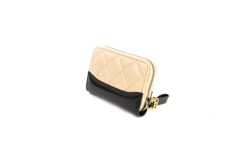 CHANEL AGED CALFSKIN GABRIELLE ZIPPED COIN PURSE BEIGE/BLACK