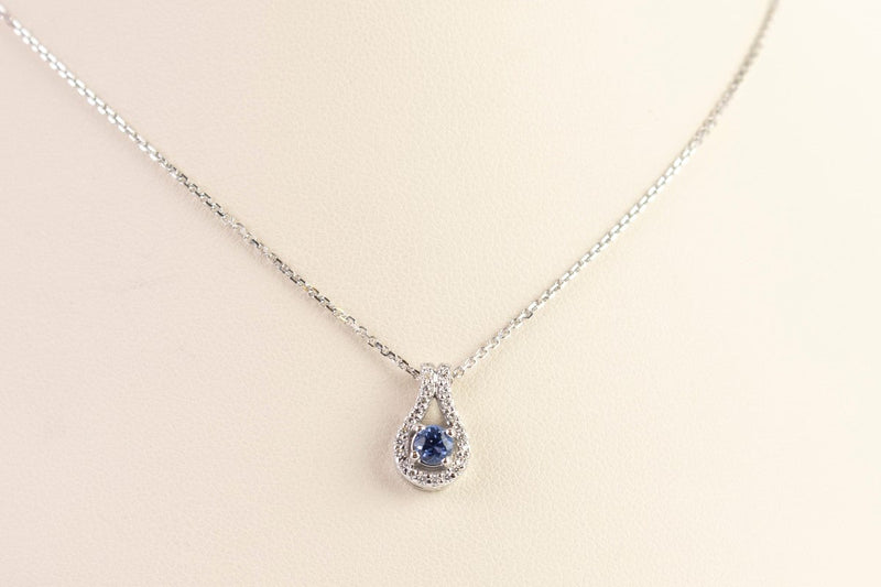 Sapphire Diamond Necklace 23 Diamonds .23 Carat T.W. 18K White Gold