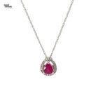 DIAMOND & RUBY NECKLACE 1.24G 14K-W/G, 1-PEAR CUT RUBY 0.40CTW, 21-ROUND BRILLIA